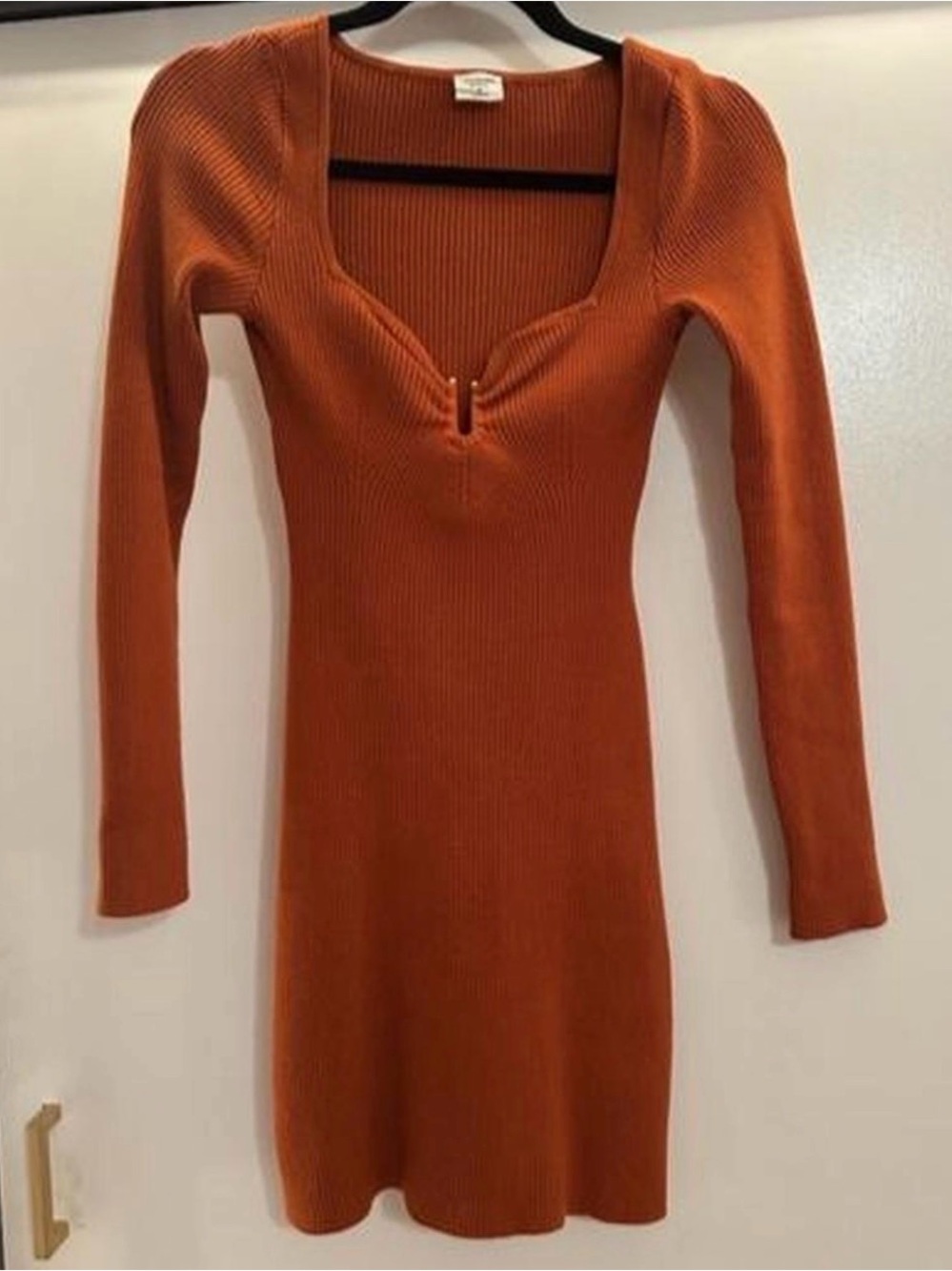 Abercrombie & Fitch Ribbed Long Sleeve Sweater Dress in Rust Orange